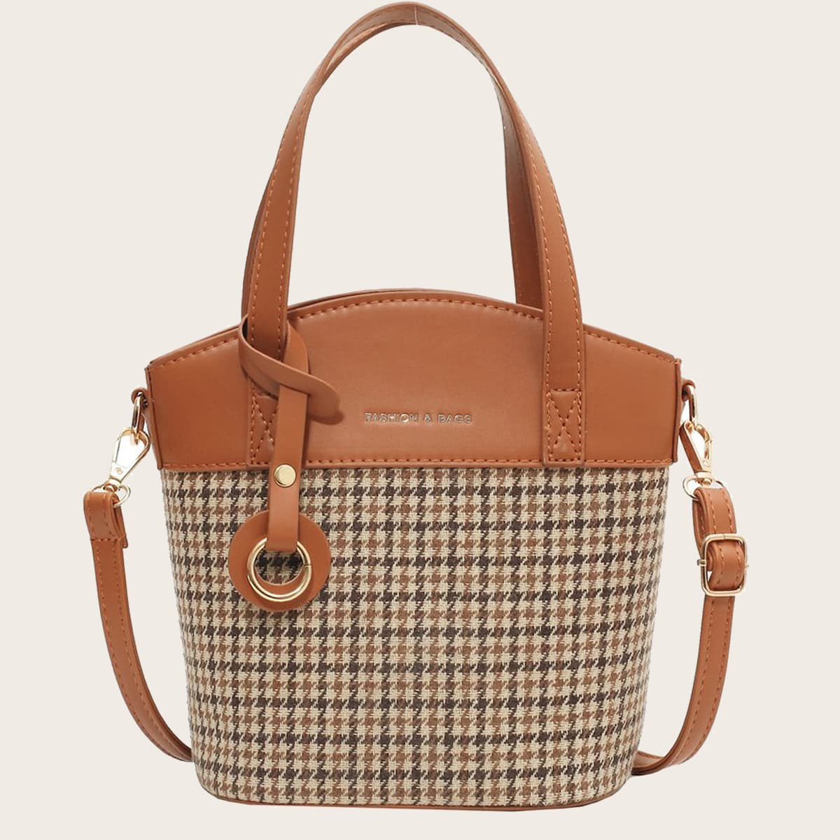 Image of Houndstooth Pattern Bucket Bag