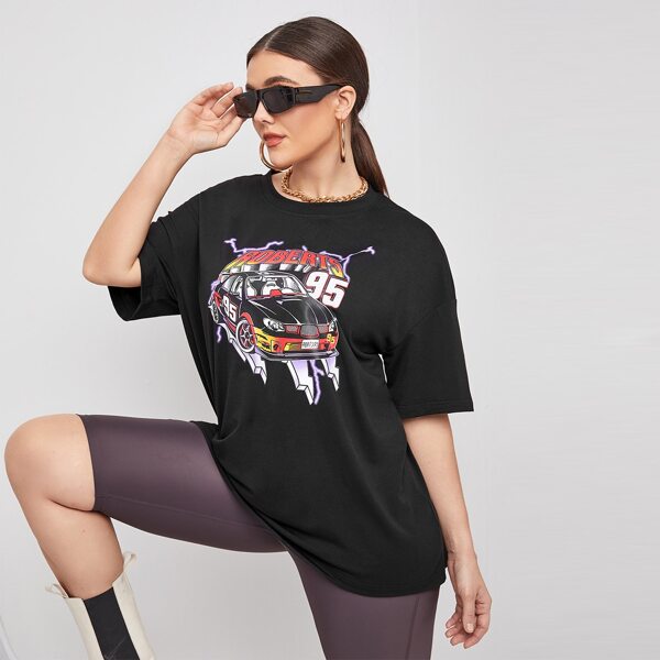 

Plus Car & Letter Graphic Tee, Black