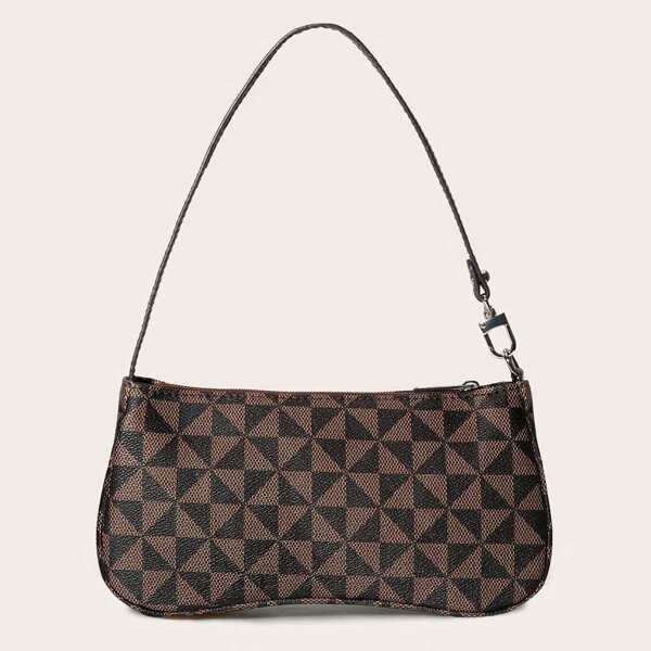 

Geometric Graphic Baguette Bag, Chocolate brown