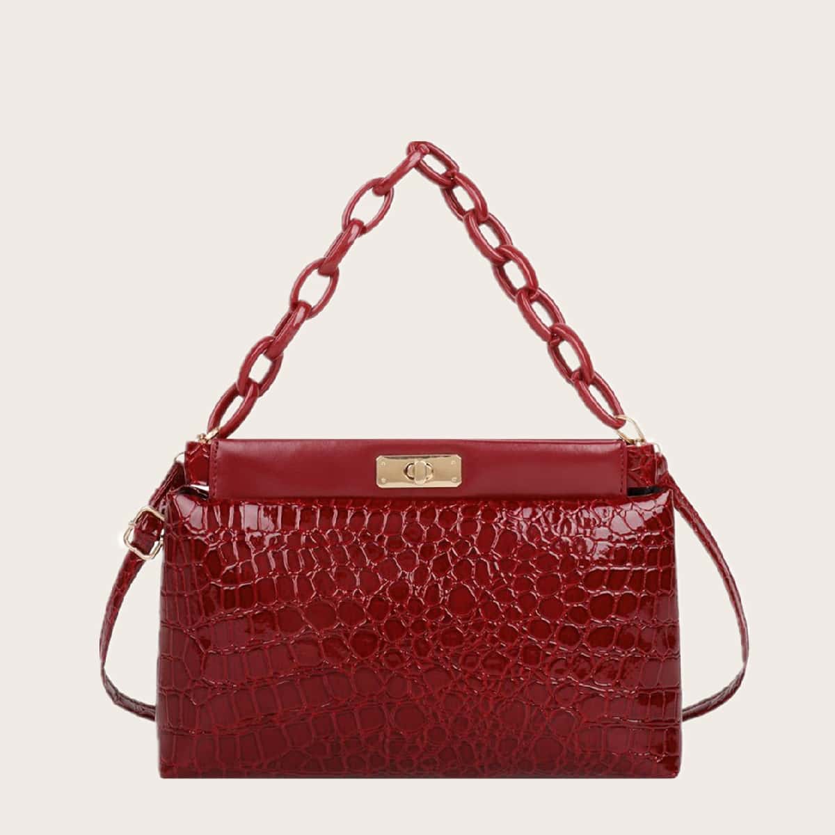 Image of Croc Embossed Turn-Lock Chain Satchel Bag