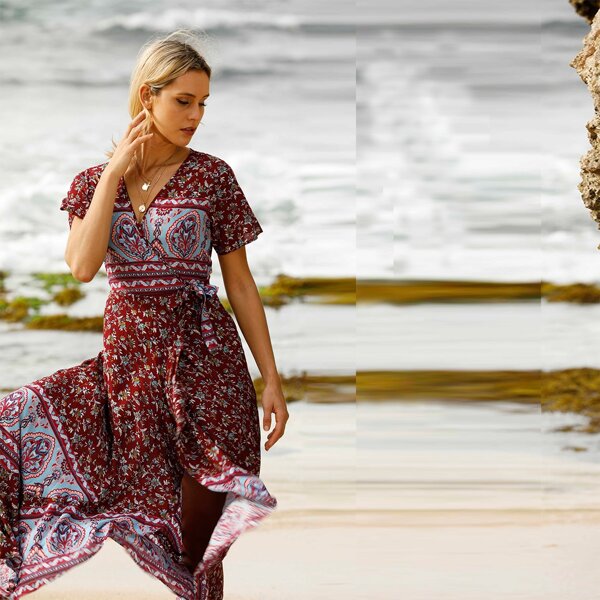 

Ditsy Floral Tie Side Wrap Dress, Multicolor