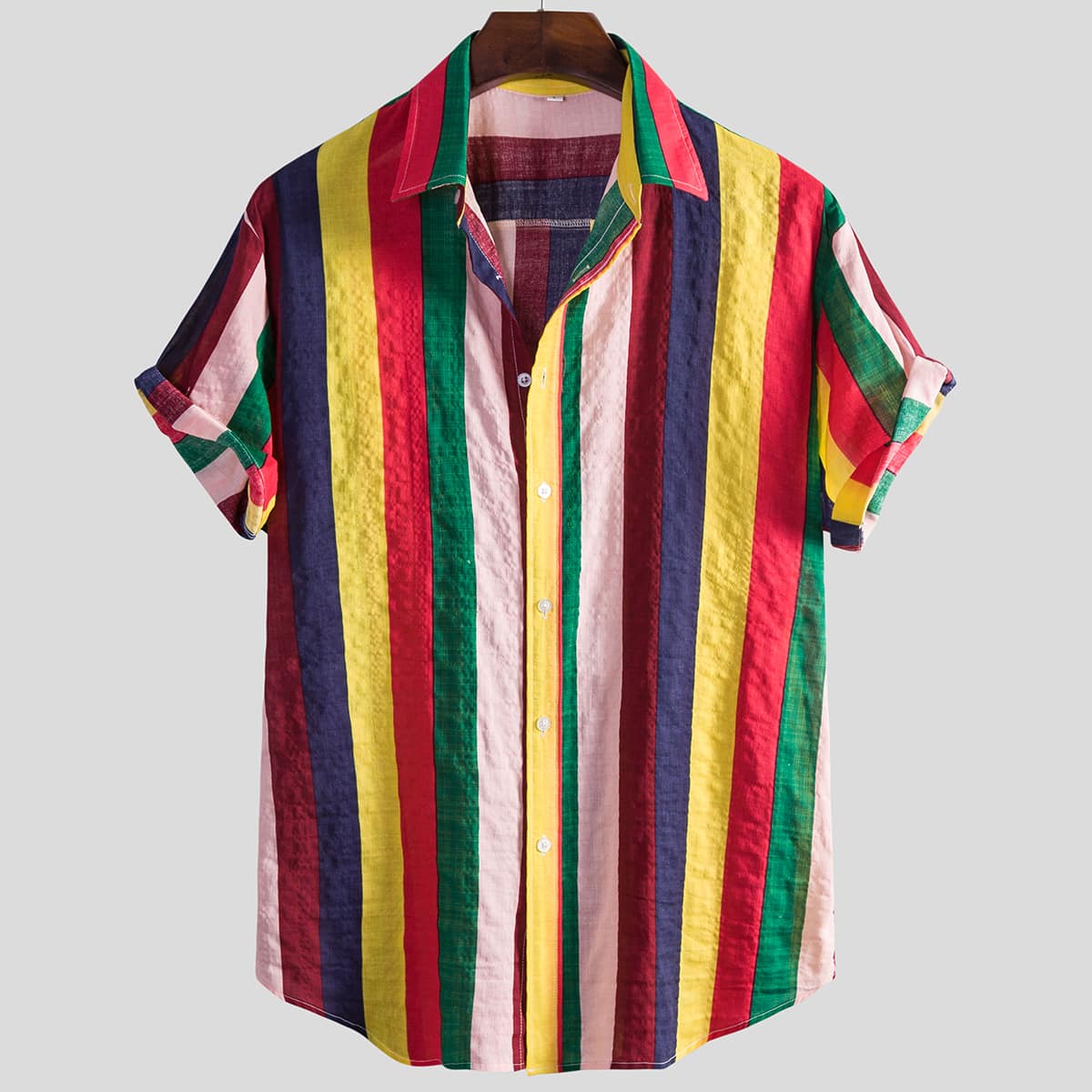 

Guys Rainbow Striped Button Up Shirt, Multicolor