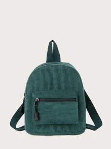 Mochila de pana con bolsillo delantero - Verde - Ver 1