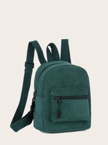 Mochila de pana con bolsillo delantero - Verde - Ver 2