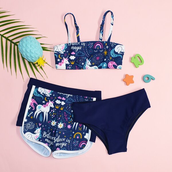 

3pack Toddler Girls Unicorn Print Bikini Swimsuit, Multicolor