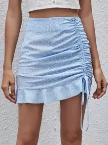 SHEIN Unity Váy Thắt nút Họa tiết hoa Thanh lịch - Màu xanh nhạt - Xem 1