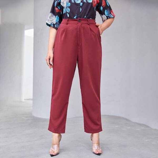 

Plus Solid Tailored Pants, Rose red