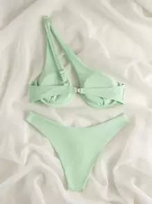 SHEIN Swim Rib Underwire One Shoulder Bikini Set Summer Beach - Mint Green - View 2