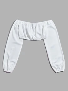 SHEIN Essnce 露肩短版上衣 - 白色 - 查看 3