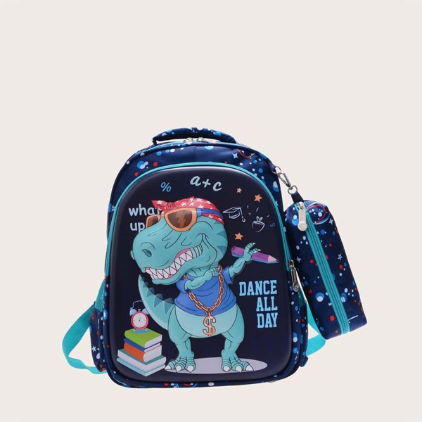

Boys Dinosaur Print Backpack With Pencil Case, Navy blue