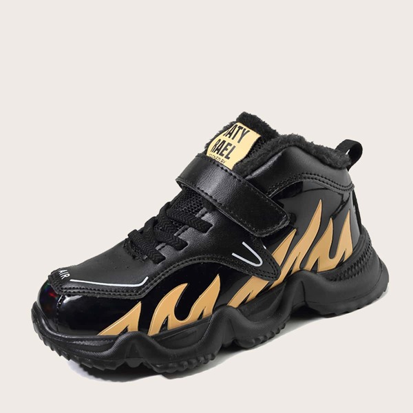 

Boys Flame Pattern Velcro Strap Sneakers, Black