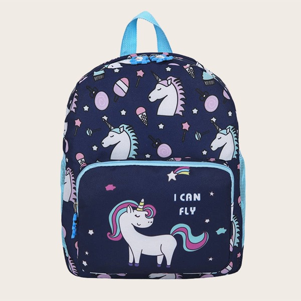 

Kids Unicorn Graphic Pocket Front Backpack, Navy blue