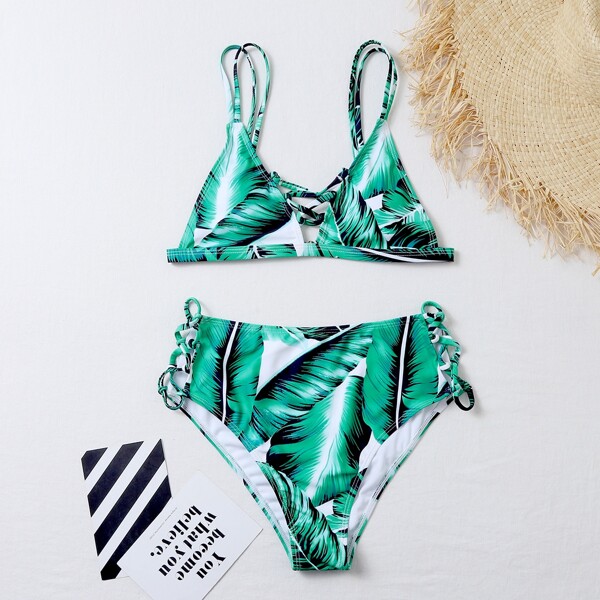 

Tropical Crisscross Bikini Swimsuit, Green