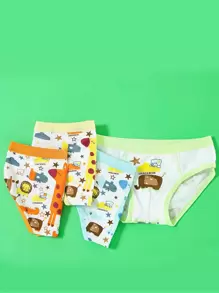 4 piezas ropa interior con estampado de dibujos animados y letra - Multicolor - Ver 1