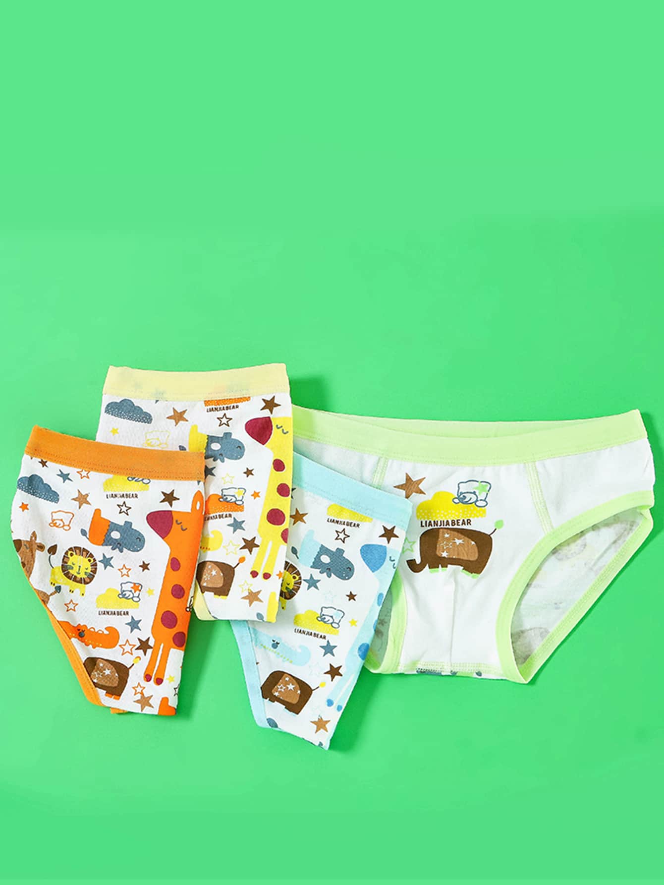4 piezas ropa interior con estampado de dibujos animados y letra - Multicolor - Ver 1