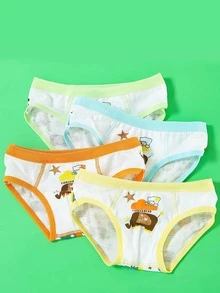 4 piezas ropa interior con estampado de dibujos animados y letra - Multicolor - Ver 2