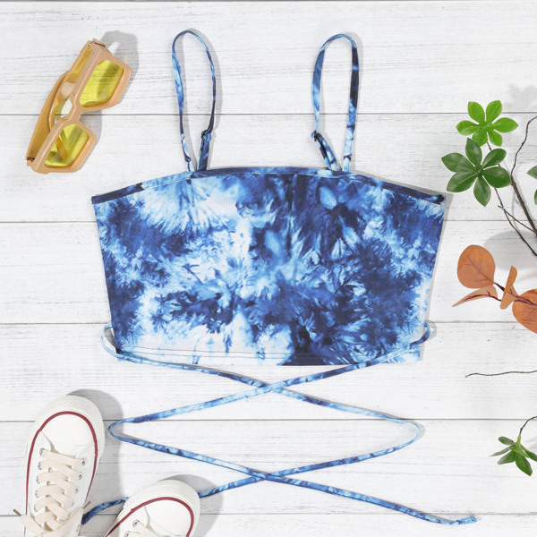 

Tie Dye Print Criss Cross Cami Top, Blue