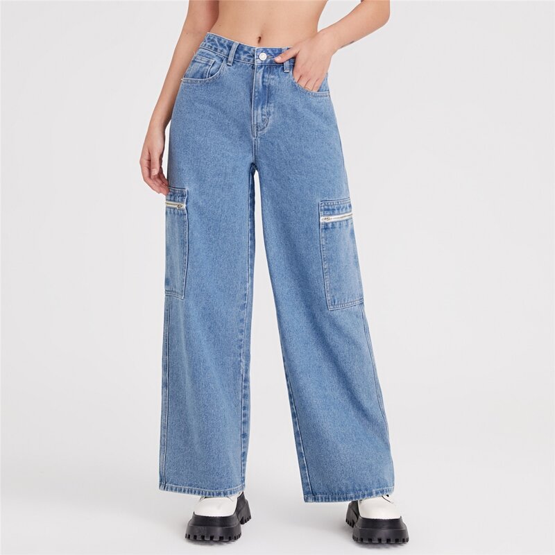 

Zip Pocket Wide Leg Jeans, Medium wash