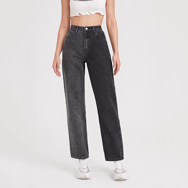

High Waist Straight Leg Jeans, Grey