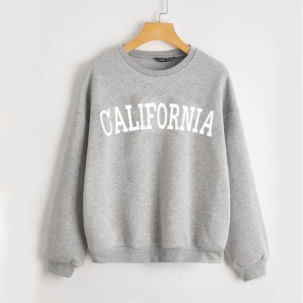 

Drop Shoulder Letter Graphic Pullover, Light grey