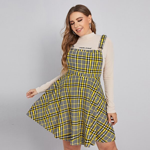 

Plus Adjustable Strap Plaid Dress, Multicolor