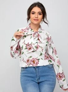 Top con stampa floreale con nodo al collo