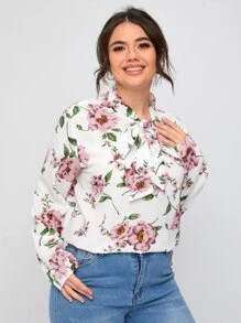 Top con stampa floreale con nodo al collo