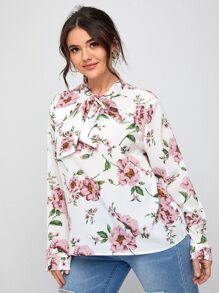 Top con stampa floreale con nodo al collo