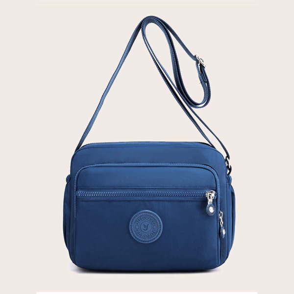 

Letter Patch Zip Front Crossbody Bag, Blue