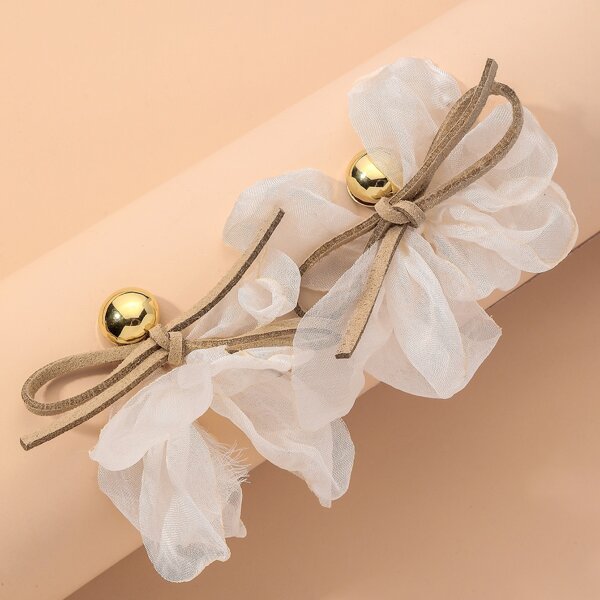

Mesh Bow Knot Drop Earrings, White
