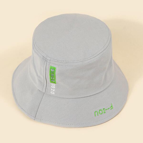 

Letter Embroidery Bucket Hat, Baby blue