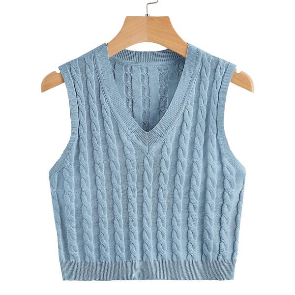 

Cable Knit Sweater Vest, Dusty blue