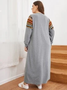 Mulvari Plus V-neck Fair Isle Yoke Dress - Grey - View 2