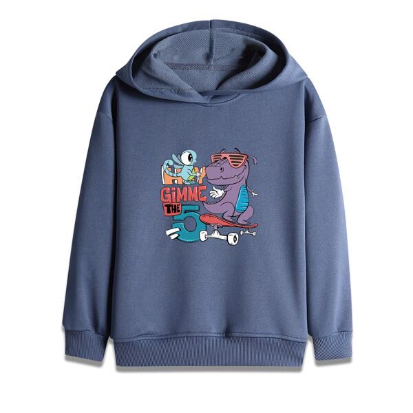 

Boys Letter & Cartoon Graphic Hoodie, Dusty blue
