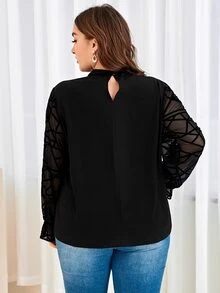 SHEIN Unity Áo sơ mi Plus Size Nút Hình học Thanh lịch - màu đen - Xem 2