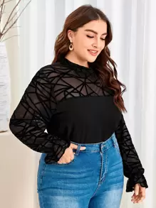 SHEIN Unity Áo sơ mi Plus Size Nút Hình học Thanh lịch - màu đen - Xem 1