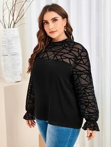 SHEIN Unity Áo sơ mi Plus Size Nút Hình học Thanh lịch - màu đen - Xem 5