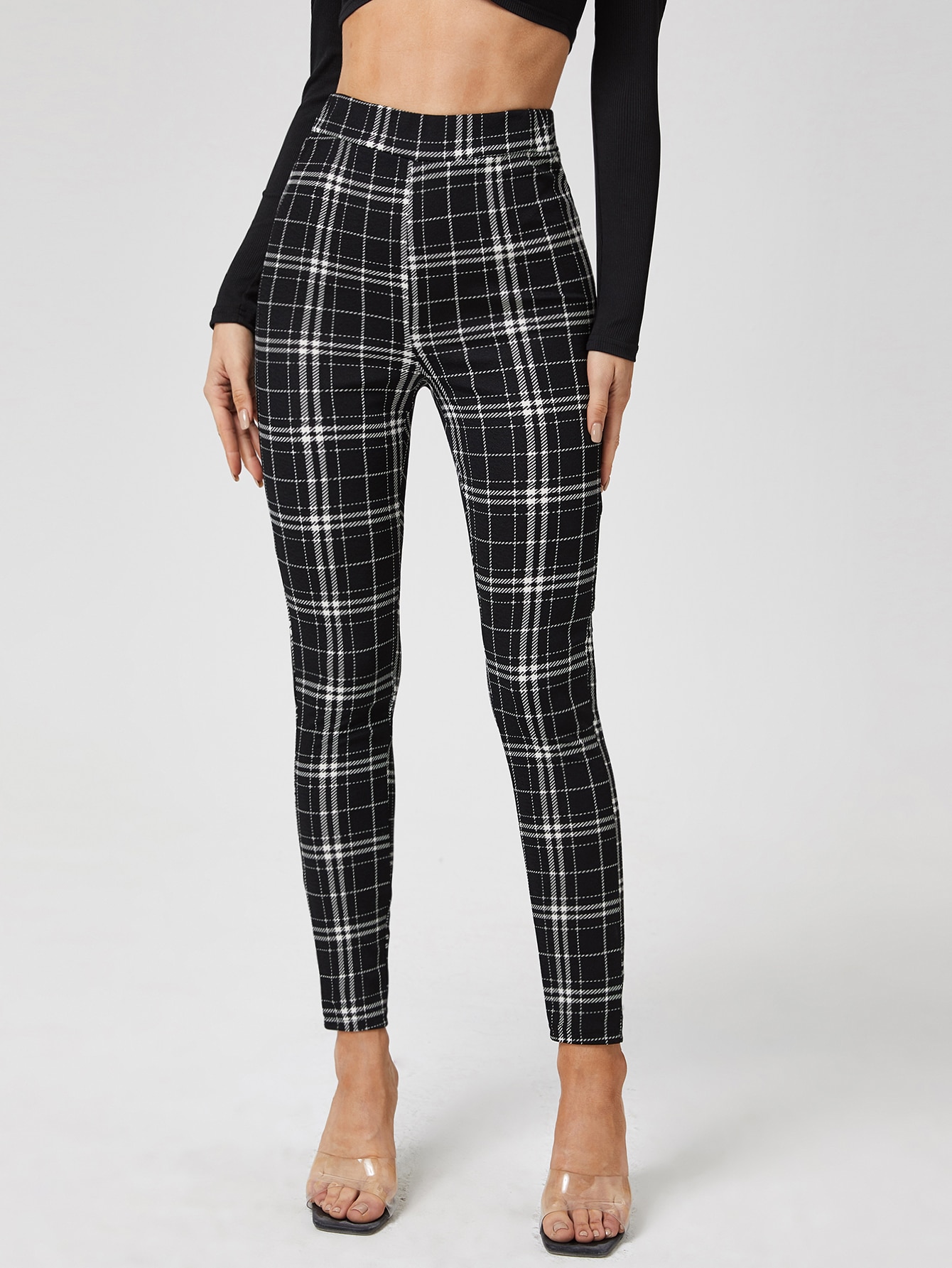 Plaid Print High Waisted Skinny Pants thumbnail