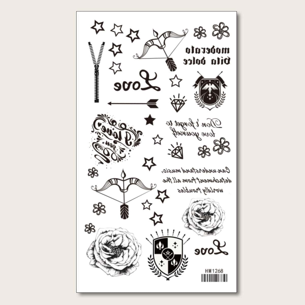 

1sheet Star & Diamond Pattern Tattoo Sticker, Black