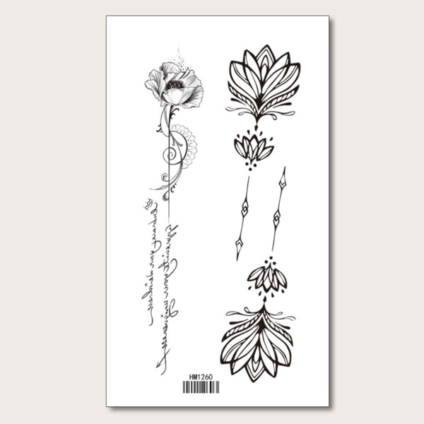 

1sheet Flower Pattern Tattoo Sticker, Black