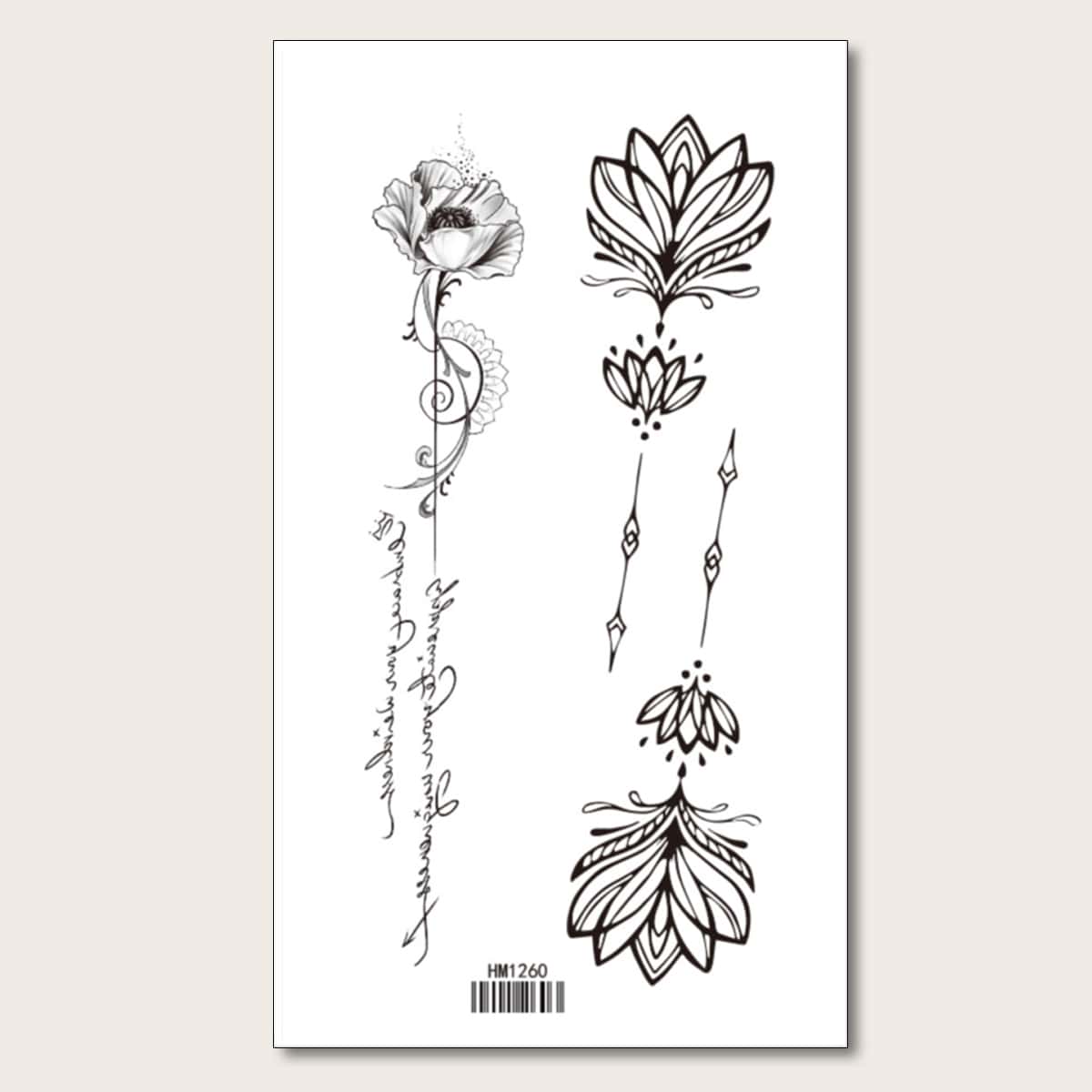 

1sheet Flower Pattern Tattoo Sticker, Black