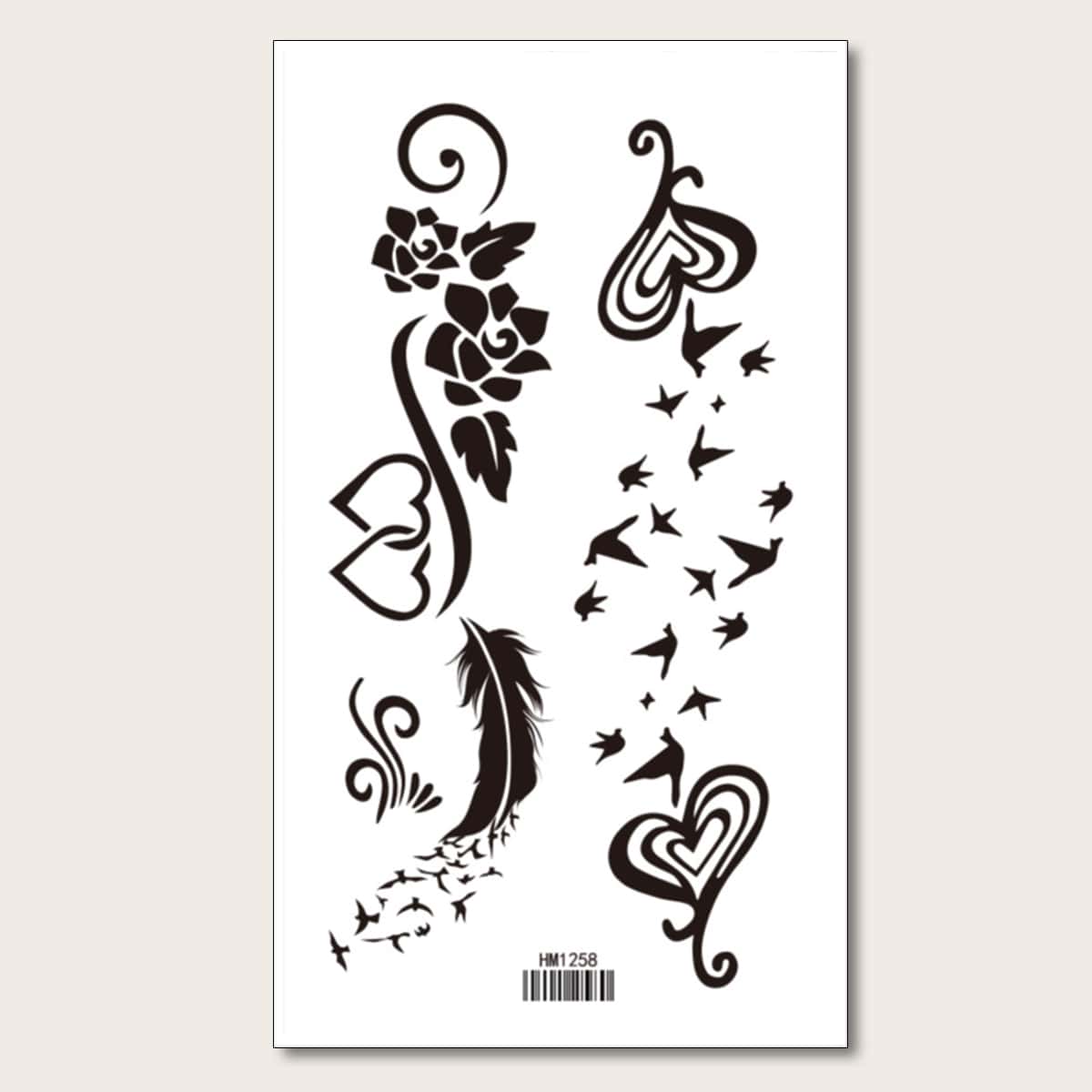 

1sheet Heart & Flower Pattern Tattoo Sticker, Black