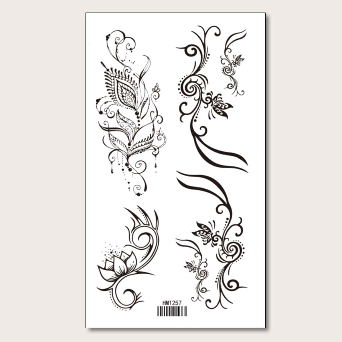 

1sheet Flower Pattern Tattoo Sticker, Black