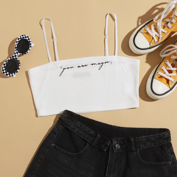 

Slogan Graphic Crop Cami Top, White