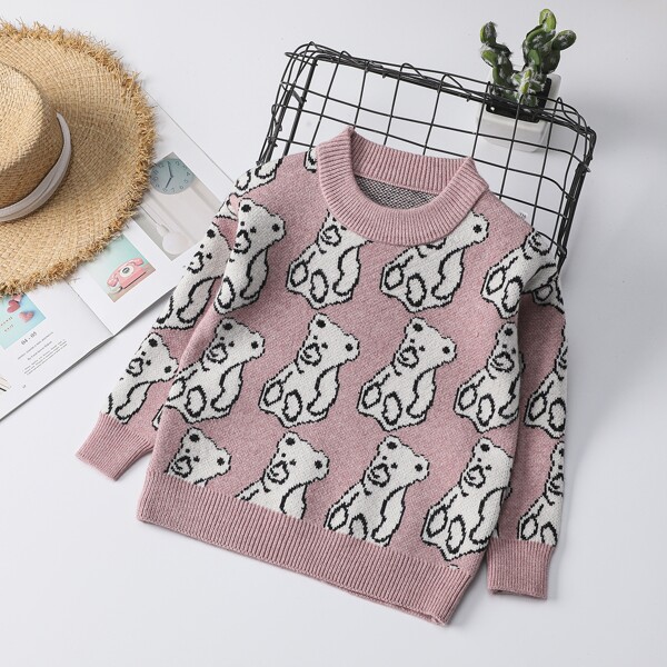 

Girls Allover Cartoon Graphic Sweater, Multicolor