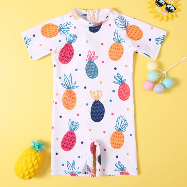 

Toddler Girls Pineapple Print One Piece Swimsuit, Multicolor