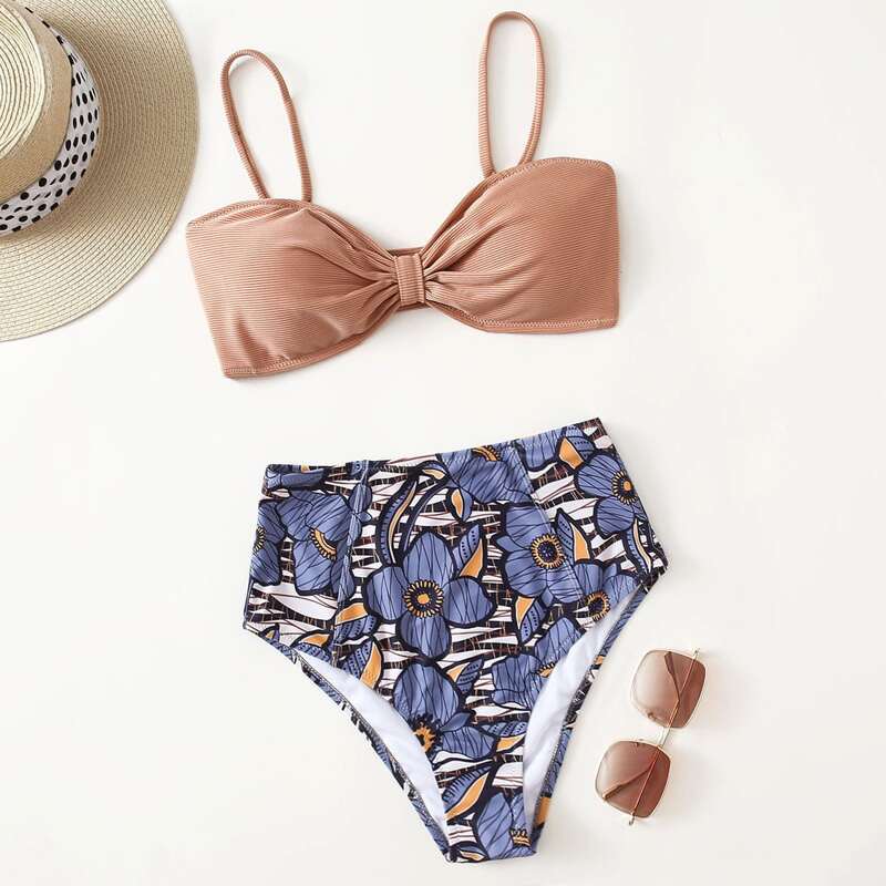 

Floral High Waist Bikini Swimsuit, Multicolor