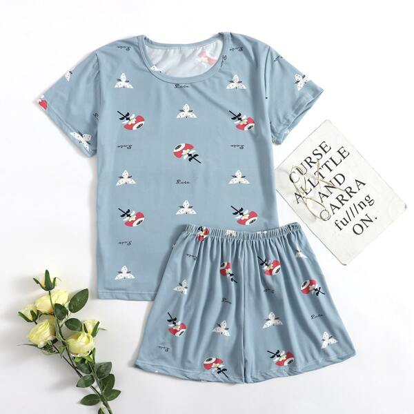 

Цветочный принт милый Пижама, Пыльно-синий