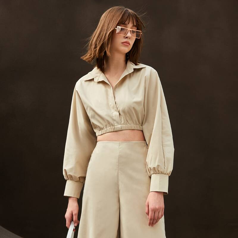 

Lantern Sleeve Crop Top, Apricot