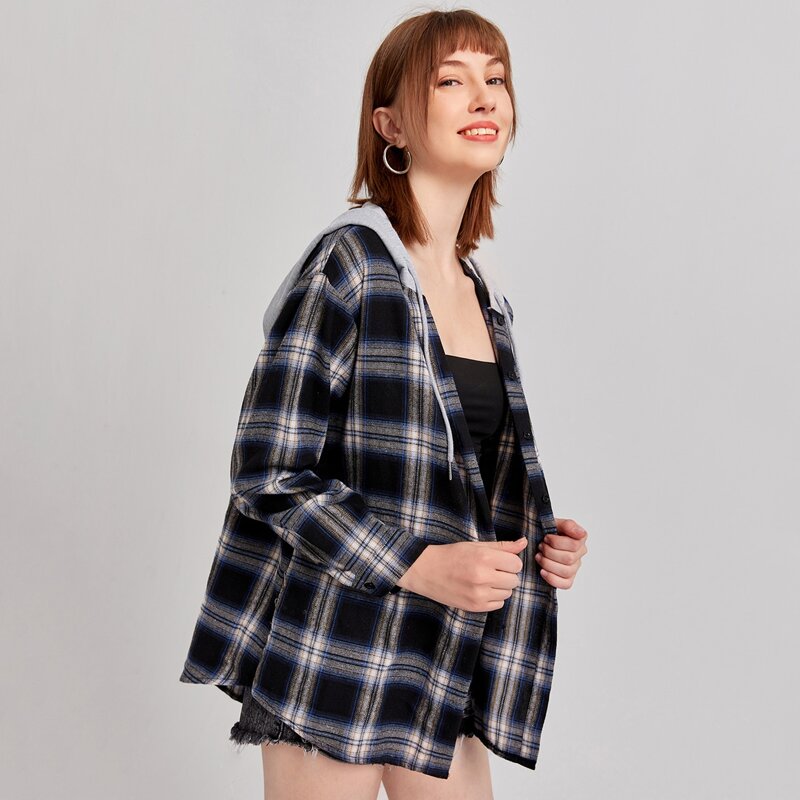 

Plaid Hooded Shirt, Multicolor